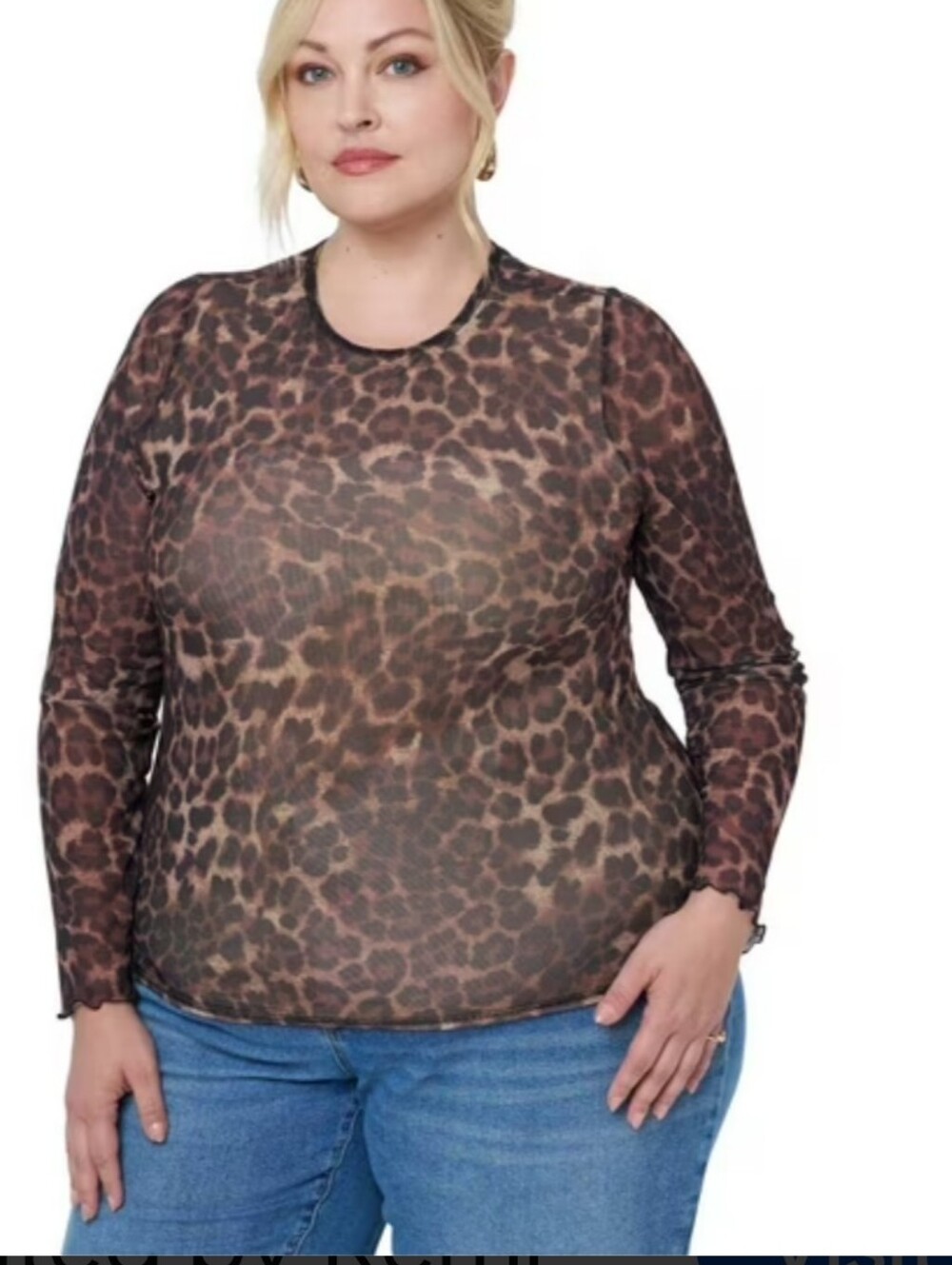 Edited By Remi Bader Leopard Sheer Mesh Long Sleeve Top - 1X